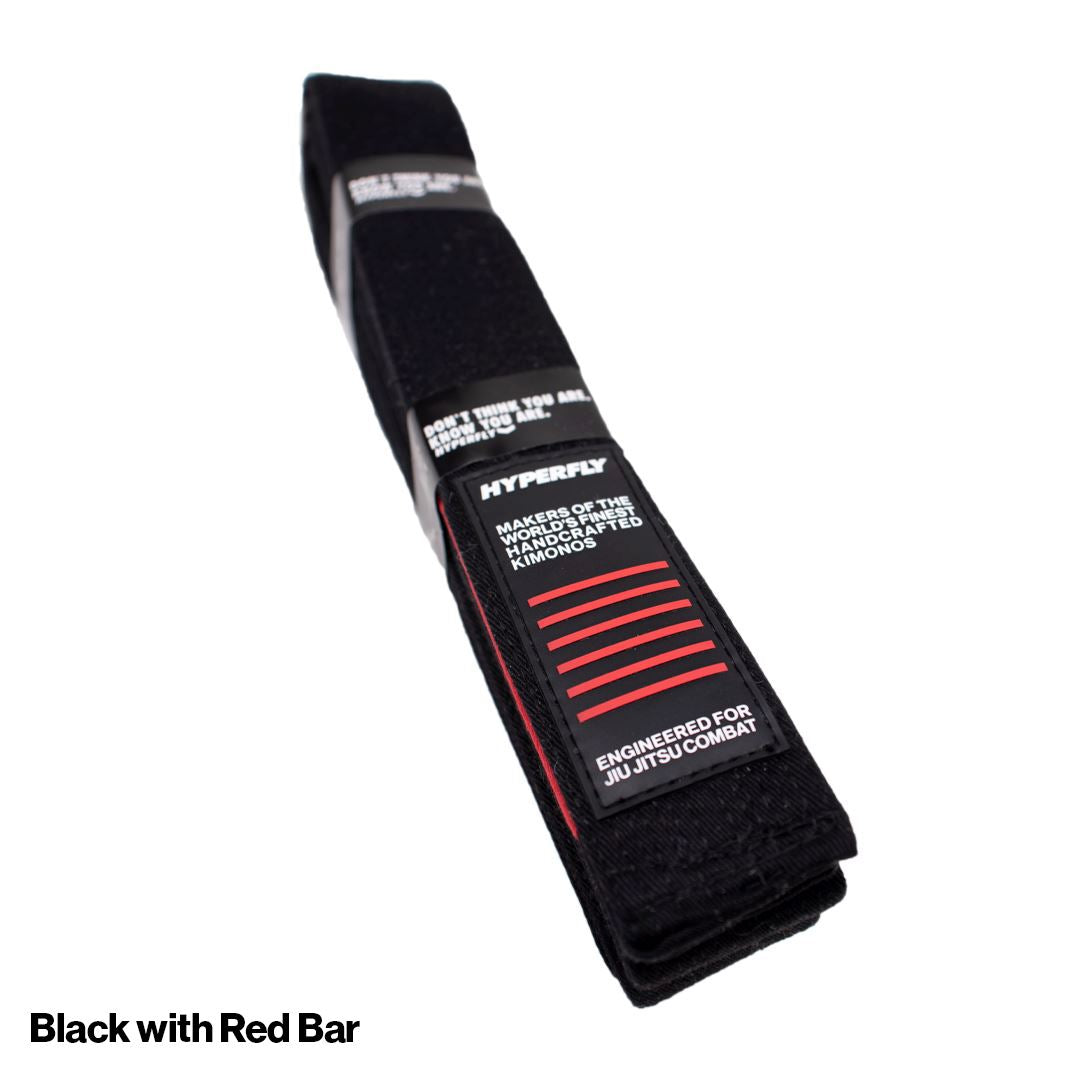 Premium Jiu Jitsu Belt Gi Belt Hyperfly Black with Red Bar A0