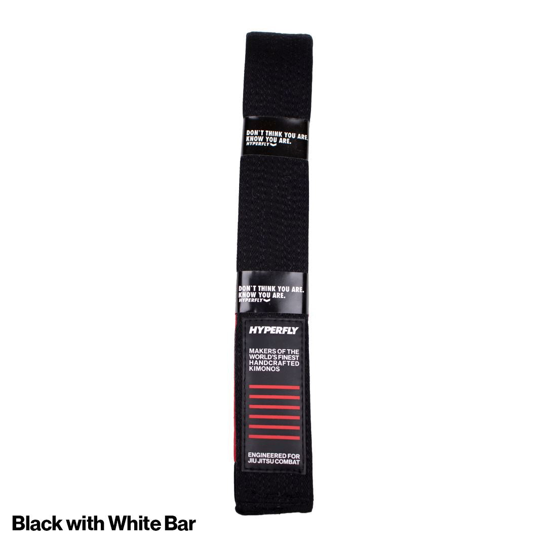Premium Jiu Jitsu Belt Gi Belt Hyperfly Black with White Bar A0